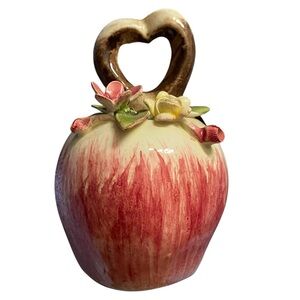 Vintage Capodimonte Nuova Savastano Hand Bell Apple Floral Porcelain Ceramic